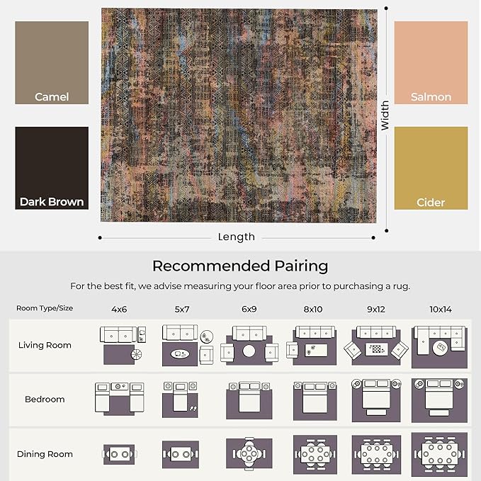 Kokia Abstract Area Rugs Washable Indoor 6x9 Rug Boho Distressed Retro Low Pile Non-Slip Non-Shedding Black Gray Carpet Bedroom Living Room Dining Room, Oslo Fireworks