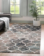 Rugs.com Lattice Frieze Collection Rug – 4' x 6' Blue Multi Medium Rug Perfect for Living Rooms, Large Dining Rooms, Open Floorplans