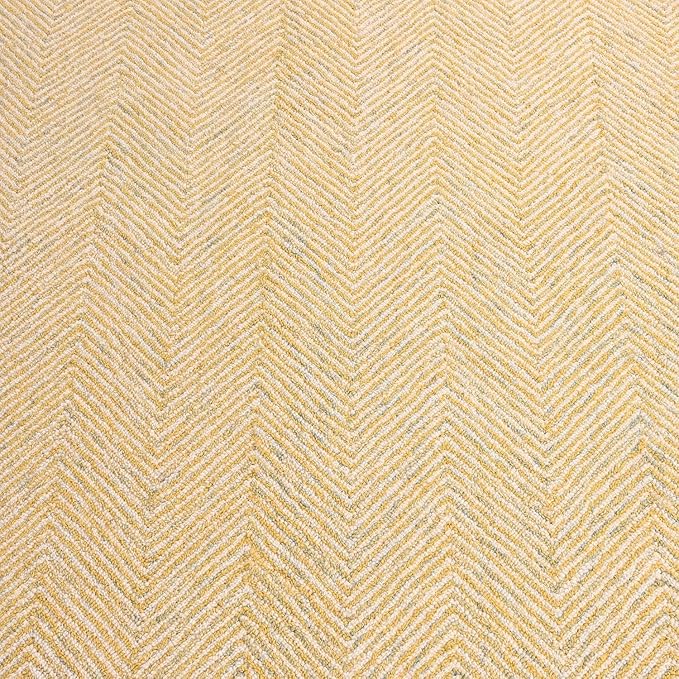 Modern Herringbone Chevron Collection Handcrafted Wool Area Rug - Durable, Zigzag Pattern, for High Traffic, Contemporary Design for Living Room, Bedroom, Dining Room Decor (Butter Yellow, 5' round)