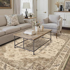 Brown Area Rug 5x7 Washable Vintage Carpet for Living Room Office Soft Retro Low Pile Thin Indoor Rug Non Slip Oriental Medallion Floor Cover for Bedroom Dining Room