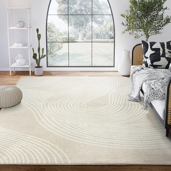 Abani Nuevo Collection Area Rug - Transitional Beige/Cream Design -5'3" x 7'6" - Easy to Clean - Durable for Kids & Pets - Non-Shedding - Medium Pile - Soft Feel - for Living Room, Bedroom