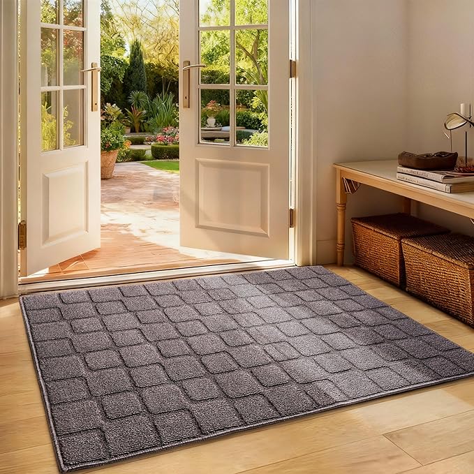 Large Front Door Mat Outside Entrance, Outdoor Indoor Door Mats for Entryway, Entrance, Entry, Patio, Waterproof Non Slip Doormat, Low-Profile, 31.5" × 47“, Grey