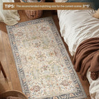 Bavni Bedroom Rug Runners for Hallways, Washable Runner Rug 2x10, Low Pile Non-Slip Indoor Throw Carpet for Bedroom Laundry Room, Ivory/Teal
