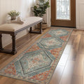 Bavni Runner Rug 2x12 Kitchen Rugs for Hallways Entryway, Washable Vintage Print Carpet, Ultra-Thin Chenille Low Pile Lightweight Rug with Non Slip Backing, Light Red/Blue