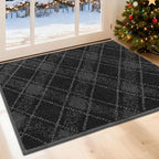 COSY HOMEER Plaid Door Mat 24" x 36",Dirt Trapper Entryway Rugs,Non-Slip Washable Farmhouse Doormat,Low Profile Welcome Mats for Paws Dark Grey