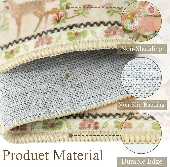 Door Mat Entryway Rug 2x3, Machine Washable Non-Slip Small Area Rug, Boho Floral Low Pile Throw Rugs for Entrance, Front Door, Entry, Kitchen, Kids Room（Beige）