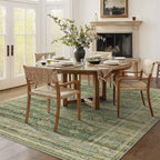 HelloTree Washable Rugs 5x7 Area Rug for Living Room, Vintage Boho Rug Non Slip Carpet Retro Accent Indoor Mat Print Distressed Low Pile Throw Large Rug for Office Bedside-Green