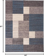 Rugshop Contemporary Blue Geometric Boxes Non-Slip Area Rug Non-Shedding for Living Room, Dining Room and Office, 5'3" x 7'3"