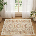 DUKINO 2x3 Entryway Rug, Floral Washable Area Rug with Non Slip Indoor Door Mat, Vintage Low Pile Small Front Door Throw Carpet for Kitchen, Entrance, Bathroom, Bedroom, Beige