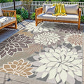 8x10 Outdoor Area Rug Washable Multicolored Patio Rug Tropical Botanical Floral Chenille Waterproof Outdoor Carpet Non-Slip for Deck, Backyard, Porch, Taupe