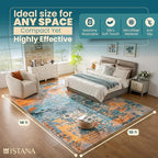 Istana Living Room Rug 10x14 - Multi/Blue 10 x 14 Area Rug - Foldable Machine Washable Area Rugs 10x14 - Stylish 10x14 Area Rugs Boho - Stain Resistant Washable Rug 10x14