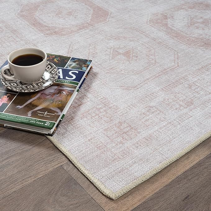 Fame Rugs Turkish Rug. Washable Vintage Oriental Antique Inspired Traditional Doormat Small Modern Area Rugs Luxury Entryway Entry Bedroom Bathroom Kitchen (405CB, 2'5 x 9'8)