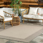 Nuloom Asha Light Grey/Ivory, 4' x 6', Casual, Striped Border, Soft and Cozy, High Traffic, Stain Resistant, Easy Clean, Durable Area Rug for Indoor/Outdoor Patio, Deck, Porch, Garden, Courtyard