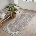 Bloom Rugs Washable Non-Slip 12 ft Runner - Dark Brown Traditional Medallion Runner for Entryway, Hallway, Bathroom, and Kitchen - Exact Size: 2.5' x 12'