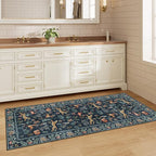 DUKINO 2x5 Rug for Hallway, Washable Kitchen Runner Rug with Non Slip Backing, Soft Low Pile Vintage Animal Runner for Bedroom, Kitchen, Hallway, Entryway, Laundry, Navy Blue