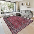 GLN Rugs Traditional Collection - Machine Washable Area Rug, Traditional Washable, Non Slip, Low Pile Chenille Rug, Living Room, Bedroom, Kitchen Rug (9' x 12' Dark Red)