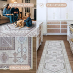 Fame Living Washable Area Rug. Modern Farmhouse. Vintage. Turkish. Bohemian. Distressed. Oriental. Traditional. Rugs for Living Room. Dining. Bedroom. Office. Entryway. Foyer. (856BrC, 2' x 3')