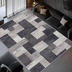 Modern Geometric Patchwork Indoor Area Rug for Living Room, Charcoal 9'x 12' Large Rug Rockwood Collection Hardwood Floors Decor for Bedroom, Grey Throw Carpet for Office Entryway Dining Room