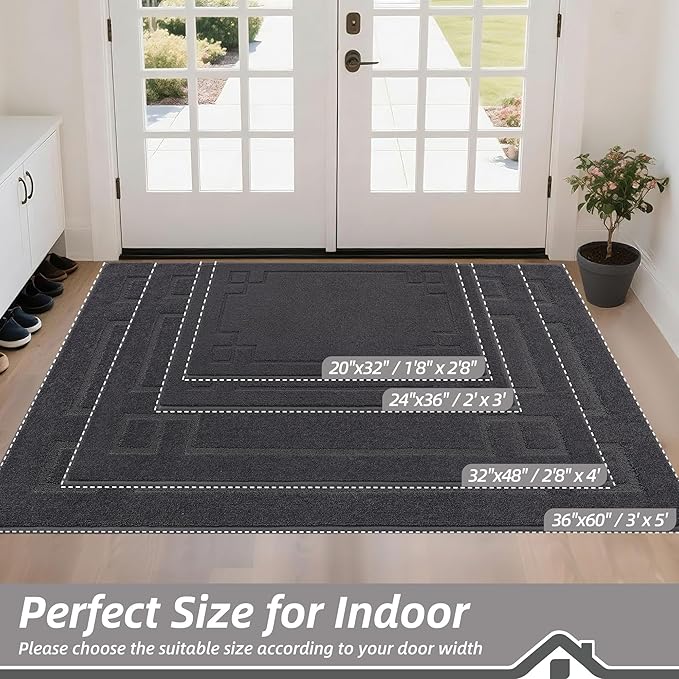 BEQHAUSE Door Mat 32" x 48", Non-Slip Door Mats Indoor Entryway Rugs Washable Low-Profile Absorbent and Stain Resist Floor Mats, Dog Door Mat for Front Back Door, Muddy Wet Shoes & Paws, Dark Grey