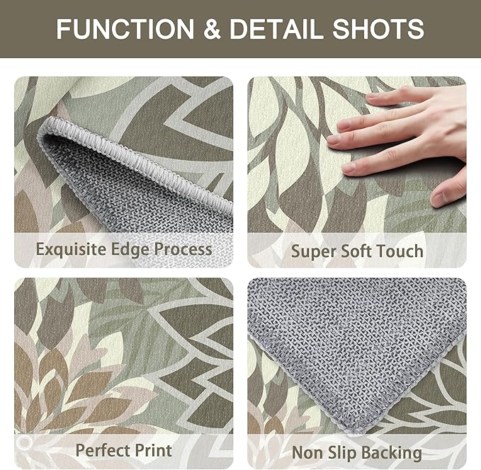 3x5 Washable Rug for Living Room Tropical Botanical Modern Floral Chenille Area Rugs Low Pile Non Slip Carpet for Patio, Bedroom, Laundry, Taupe