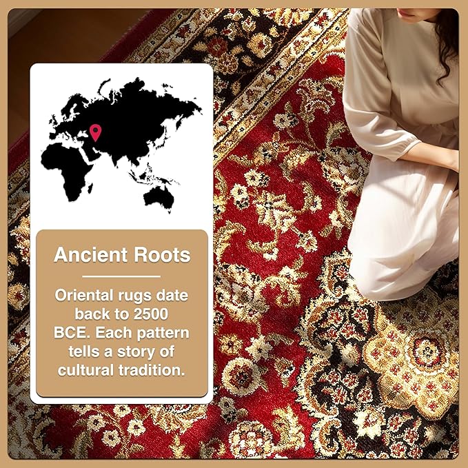Well Woven Barclay Collection Medallion Kashan Red 4 ft Round Rug - for Entryways, Small Bedrooms, Living Rooms