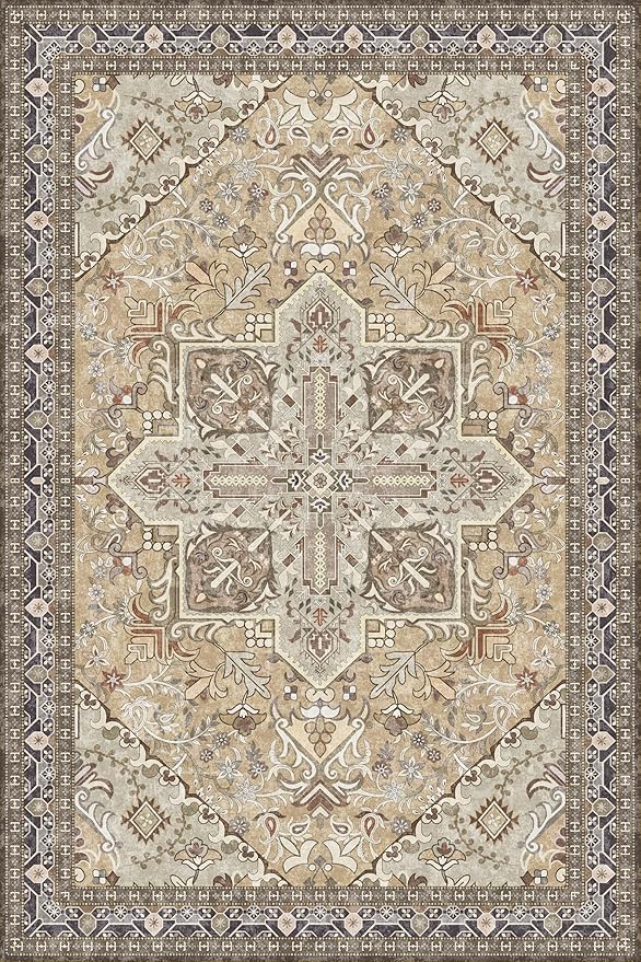 Washable Area Rug 6x9 | Non Slip Area Rug for Living Room, Bedrooms, Dining Room | Ultra-Soft Flannel Carpet Area with Rubber Backing (Olive Brown, 6x9)