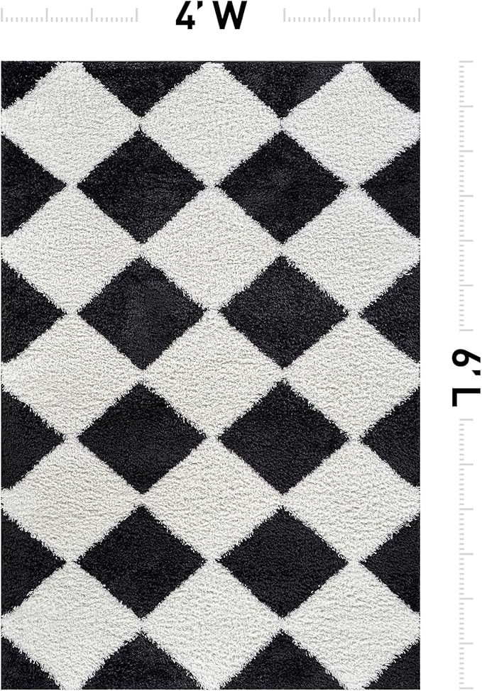 Rugshop Diamond Wave Pattern Shag Area Rug Anthracite Dark Gray 4' x 6' Ideal for Small Living Rooms, Offices, or Beside The Bed