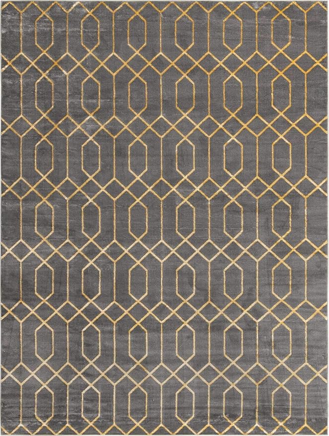 Unique Loom Glam Collection Area Rug - Trellis (10'x 13' Rectangle, Gray Gold/ Gold)