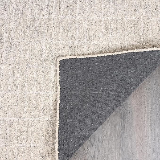 Hand-Tufted 100% Wool Area Rug – Unique Modern Geometric Grid Pattern, Soft Plush Textured Carpet for Living Room, Bedroom, Dining Room & Entryway (Grey, 8' x 11')