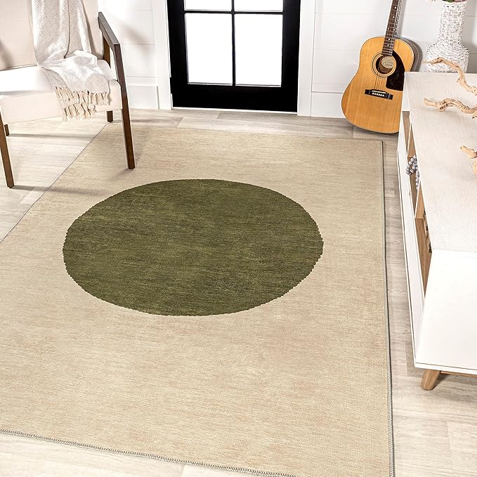 JONATHAN Y Machine Washable Cream/Green Indoor Area Rug 8X10 ft, Cirkel Minimalist Geometric Dot for Living Room, Bedroom, Kitchen, Office, Easy-Cleaning, Pet-Friendly, Non-Shedding WSH113C-8