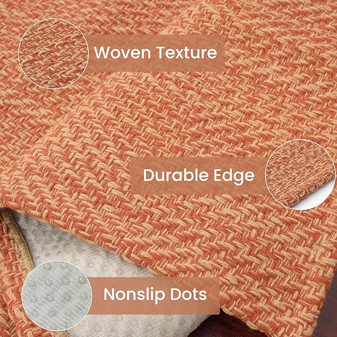 IOHOUZE Washable Area Rug 3x5 Non Slip Rubber Backed Woven Rugs for Entryway Rugs Indoor Outdoor Doormat Throw Rug Floor Carpet for Entrance Kitchen Front Door, Rustic Orange