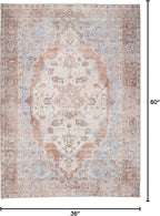 GLN Rugs Traditional Collection - Machine Washable Area Rug, Traditional Washable, Non Slip, Low Pile Chenille Rug, Living Room, Bedroom, Kitchen Rug (3' x 5' Brown/Blue)
