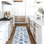 Fame Living Navy Blue Oushak Runner Rug, Modern Runners, Vintage, Turkish, Eclectic, Floral, Pastel, Washable, Long Runner Rugs for Hallway, Kitchen, Living Room, Bedroom, Kitchen, Bathroom, 2'5"x13'