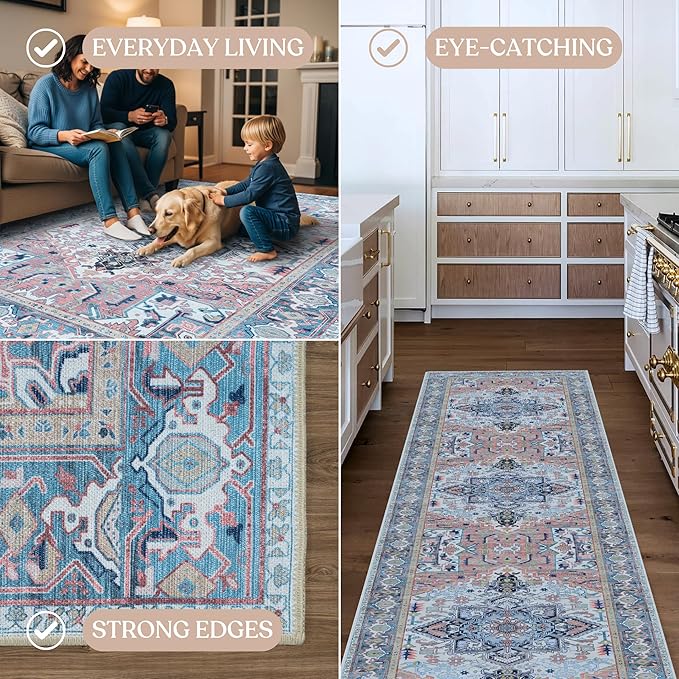 Washable Area Rug. Modern Farmhouse. Vintage. Turkish. Bohemian. Distressed. Oriental. Traditional. Rugs for Living Room. Dining. Bedroom. Office. Entryway. Foyer. (861NT, 2'5" x 4'9")