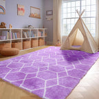 ONASAR Area Rugs for Bedroom Living Room, Washable 4x6 Fluffy Purple and White Throw Rug, Boho Geometric Soft Shaggy Fuzzy Plush Indoor Floor Carpet for Kids Teen Nursery Dorm Home Decor Aesthetic