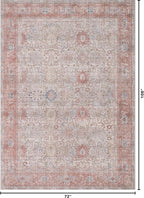 Kuden 6x9 Area Rug, Machine Washable Area Rug with Non-Slip Backing, Vintage Style, Soft, Easy Clean, Low Pile Rug for Living Room, Bedroom, Dining Room