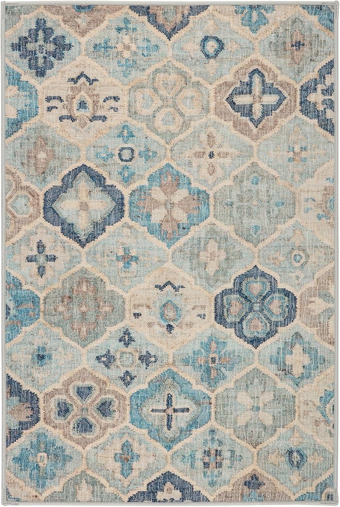 Dash and Albert Pali Machine Washable Area Rug - 3' x 5' Blue - Geometric Accent Rug - Anti-Slip Backing, Lightweight, Machine Washable, High Traffic Areas Kitchen, Mudroom, Laundry Room