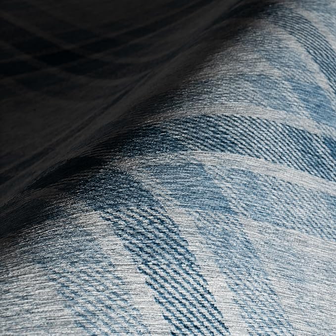 Dash & Albert Andri Plaid Blue Machine Washable Rug, Runner-2.5 X 8 Feet, Blue/White Plaid Pattern