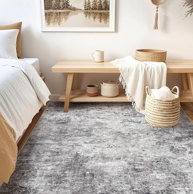 Square Area Rugs : Washable 6x6 Neutral Modern Abstract Carpet for Living Room Bedroom - Soft Floor Mat with Non Slip Backing for Kitchen Nursery Dorms Farmhouse Home Decor - Grey
