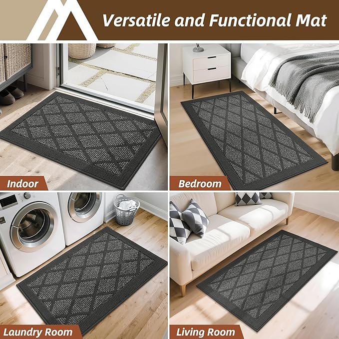 COSY HOMEER Non-Slip Door Mat 24"x36", Entryway Rugs Low Profile Absorbent Dirt Trapper Doormat for Front Entrance, Washable Polypropylene Entry Mat (Dark Grey)