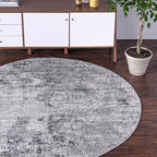 Rugs.com Leipzig Collection Rug – 4 Ft Round Gray Low-Pile Rug Perfect for Kitchens, Dining Rooms