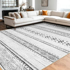 BESTSWEETIE 6x9 Area Rugs for Living Room Washable Moroccan Farmhouse Neutral Geometric Low Pile Non-Slip Soft Print Pattern Rug for Bedroom Kitchen Dining Room Entryway Grey/Black/Navy