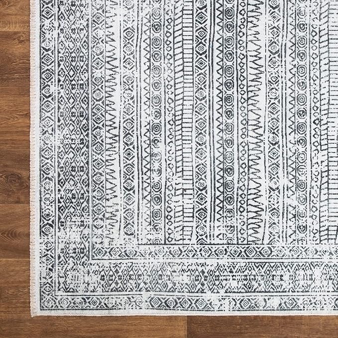 Bloom Rugs Caria Washable Non-Slip 6x9 Rug - Ivory/Black Geometric Area Rug for Living Room, Bedroom, Dining Room, and Kitchen - Exact Size: 6' x 9'