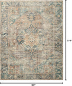Loloi Margot Collection MAT-02 Terracotta/Lagoon 7'-6" x 9'-6" Area Rug feat. CloudPile, No-Shed Easy Clean Large Patterned Area Rug for Living Room, Bedroom, Dining Area