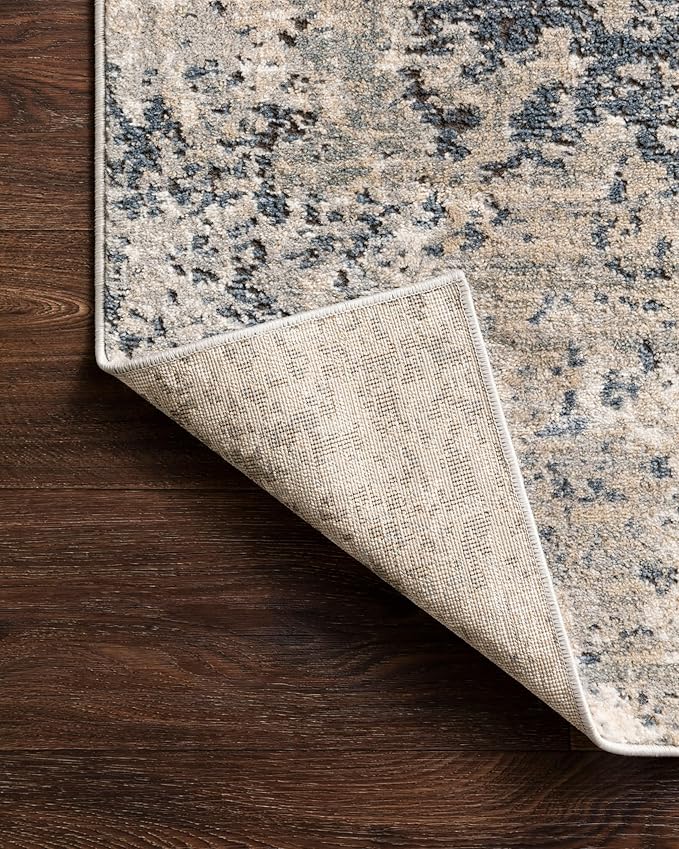 Loloi Teagan Collection TEA-07 Natural/Denim 2'-8" x 4' Accent Rug, Large, Soft Neutral Rug, High-Traffic for Living Room, Bedroom, Home Office, Dining Area