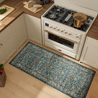 DUKINO 2x5 Washable Runner Rug, Floral Non Slip Bathroom Rugs with Soft Low Pile Design, Lightweight Non-Shedding Carpet Runner for Bathroom, Kitchen, Hallway, Bedroom, Laundry, Blue