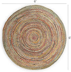 REDEARTH · Jute Cotton Chindi Area Rug - 6' Round Rug, Handwoven, Non-Shedding, Soft & Durable – Multi Tones for Home Décor in Living Room, Dining Room, Bedroom