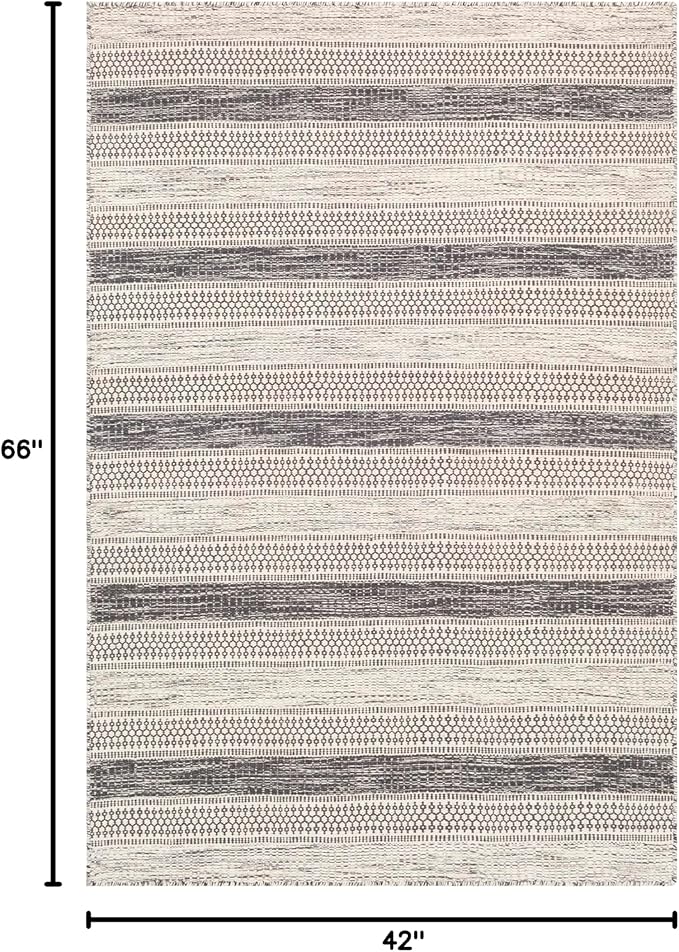 Mark&Day Wool Rugs, 4x6 Marvelle Global Medium Gray Area Rug, Black Ivory Carpet for Living Room, Bedroom or Kitchen (3'6" x 5'6")