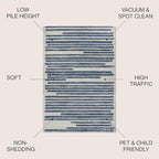 JONATHAN Y Khalil Modern Berber Stripe Cream/Navy Indoor Area Rug, 4x6, Contemporary, Bohemian, Easy-Cleaning for Living Room, Bedroom, Kitchen, Pet Friendly, Non-Shedding (MOH207E-4)