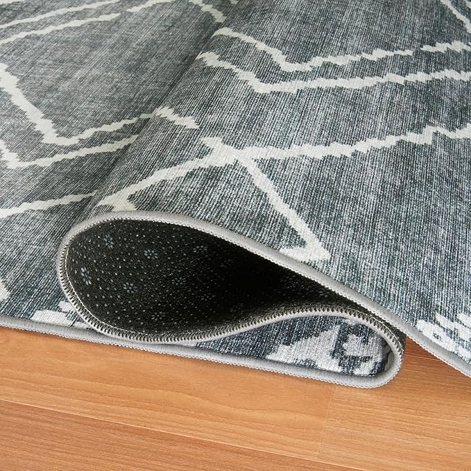 ReaLife Rugs Machine Washable Area Rug - Living Room Bedroom Bathroom Kitchen Entryway Office - Padded Low Pile Stain Resistant Premium - Moroccan Diamond Tribal - Jax - Gray 7'6" x 9'6"
